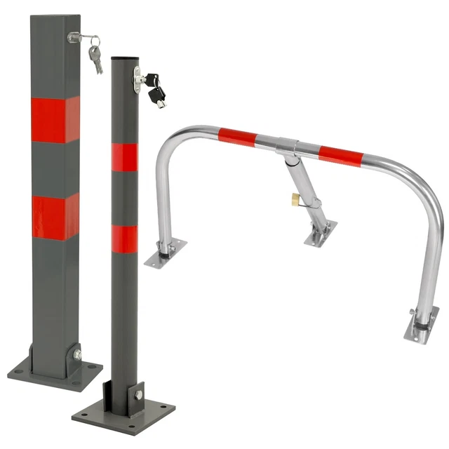 Poteau De Parking Rabattable ECD Germany - Borne De Stationnement Acier Avec Serrure Et Bandes Réfléchissantes