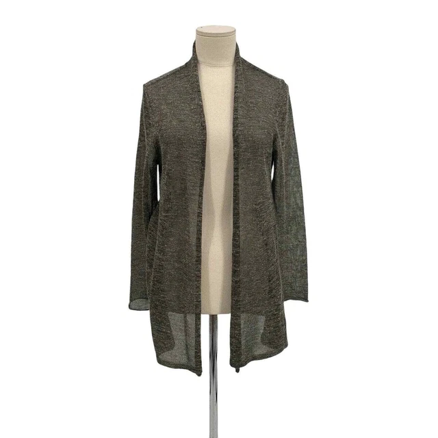 Eileen Fisher Open Front Cardigan Sweater Metallic Linen Blend Size Small