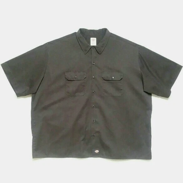 Dickies Work Shirt Mens 4XL Button Up Short Sleeve Brown Polyester Blend Pockets