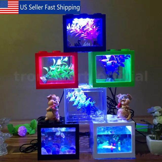 USB Mini Fish Tank Small Aquarium LED Betta Aquarium Office Desktop Decor U 2