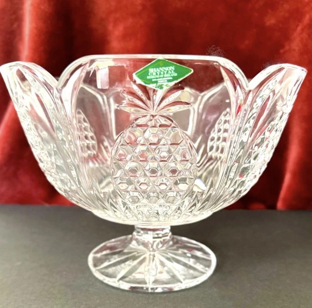 Vintage Shannon Crystal Pineapple Diamond Glass Design Centerpiece Pedestal Bowl