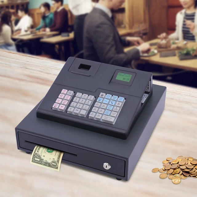 38 Keys Electronic Cash Register Black Thermal Cash Register with Cash Drawer