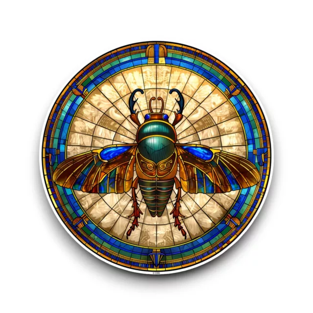LARGE Egyptian Scarab Stained Glass Window Design Opaque Vinyl Sticker Decal