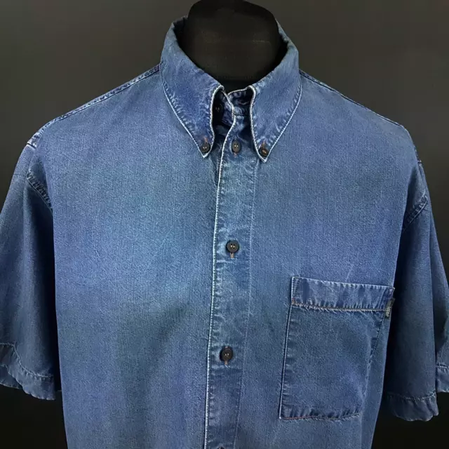 JOOP Lyocell Shirt XL Short Sleeve Mens Blue Regular Fit Vintage Y2k Indigo