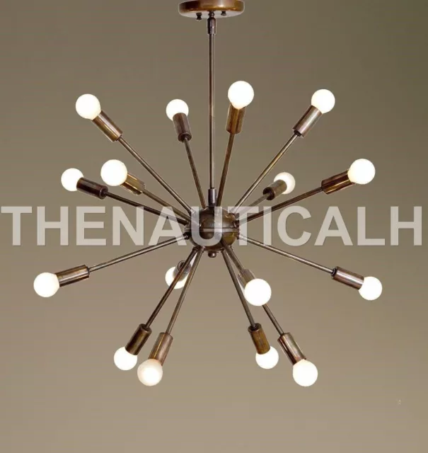 Mid Century Modern Patina Brass Sputnik Chandelier 16 Arms Sputnik Light 2