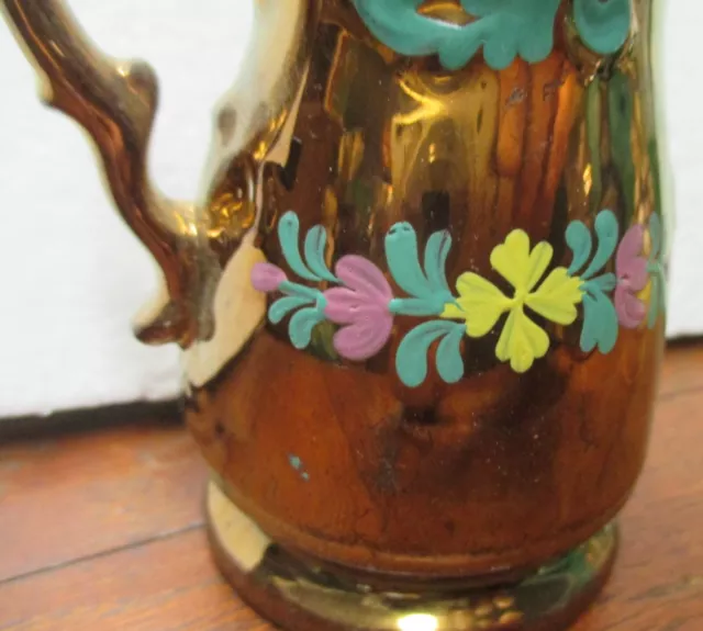 4" tall COPPER LUSTER WARE Pitcher Creamer antique vintage collectible