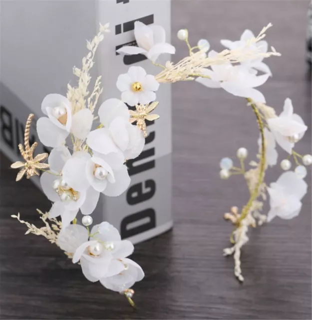 Women White flower Dragonfly babys breath Party Hair Tiara Headband Fascinator