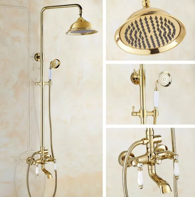 Juego de grifos de ducha de lluvia de latón de color dorado montado en pared baño grifo mezclador egf373