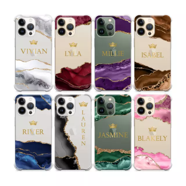 Personalised Phone Case Name Marble Silicone Cover For iPhone 15 12 13 14 XR XS