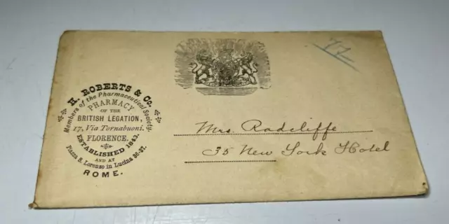 19th Century Pharmacy Prescription Envelope H Roberts British Pharmacy  Florence