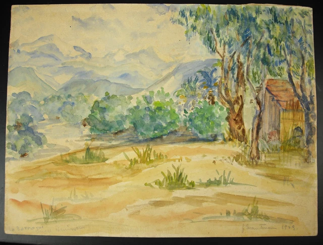 Dibujo Original 1919 Acuarela Firmada Firma Para Determinar Paisaje De Montaña