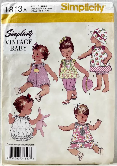2012 Simplicity Sewing Pattern 1813 Baby Romper Dress Top Pants+ Sz XXS-L 14512