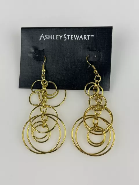 Ashley Stewart Gold Tone 2" Drop Circles Dangles Cascading Women Fashion Jewelry