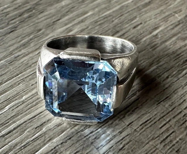 Bague Ancienne En Argent Massif 925 Avec Pierre De Nacre - Style Art Déco - Occasion