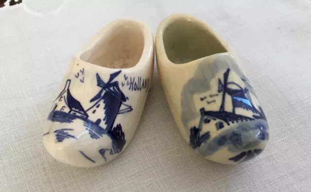 Vintage Dutch Clog Style Shoe Made in Holland Hand Painted Small 3 Inch Ceramic