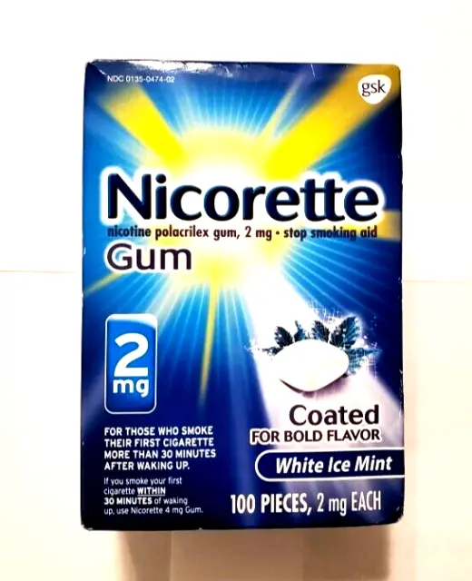 Nueva goma de nicotina blanca como nueva Nicorette 2 mg - 100 unidades vencimiento 12/2025