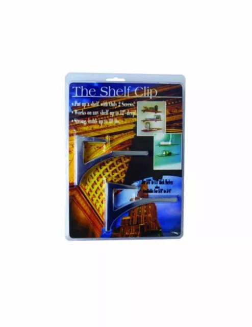 The Shelf Clip for 5/8"-3/4" thick, mounts shelf up to 12" deep with 2 screws