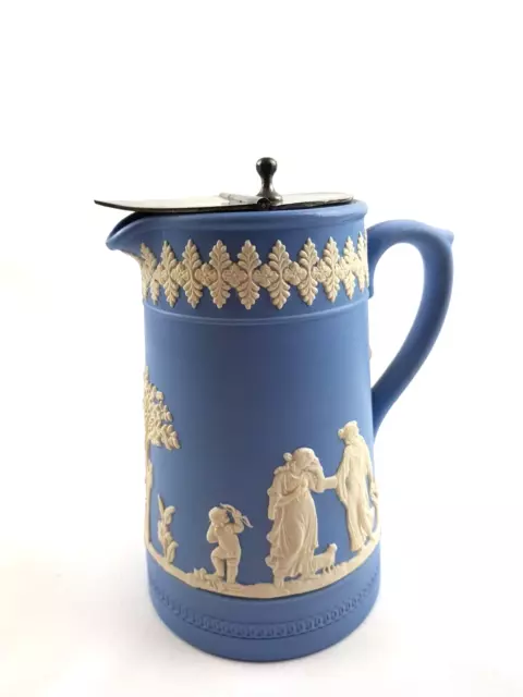 Keramik Krug mit Deckel Jasper Ware Dudson Hanley England Henkelkrug blau-weiß