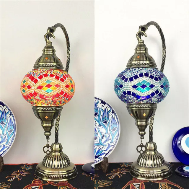 Tiffany Moroccan Style Table Lamp Hanging Desk Light with Stainded Glass Shade