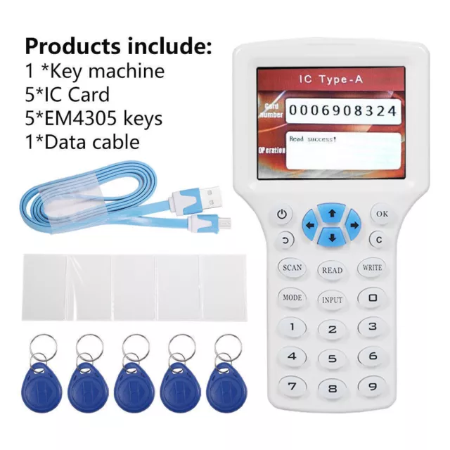 10 FREQUENCY NFC Smart Card Reader Writer RFID Copier Duplicator 125KHz ...