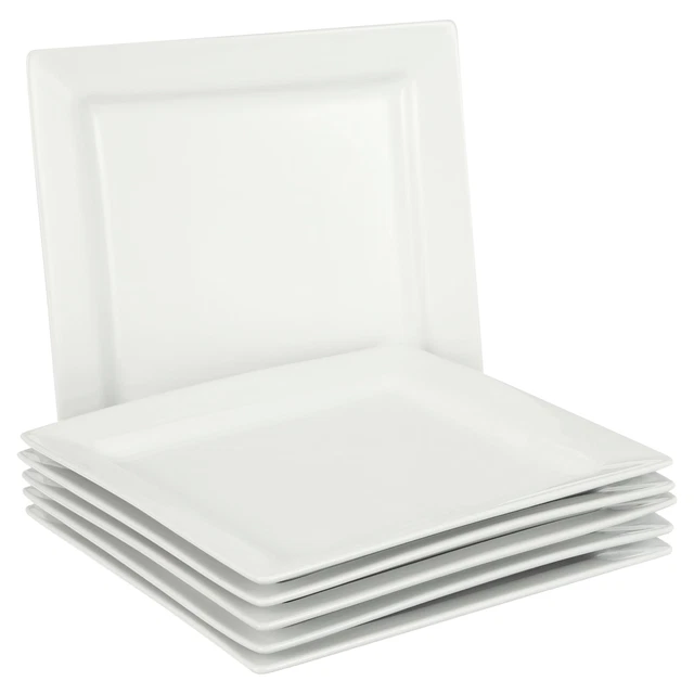 BETTER HOMES & Gardens Square Porcelain Dinner Plates, White, Set of 6