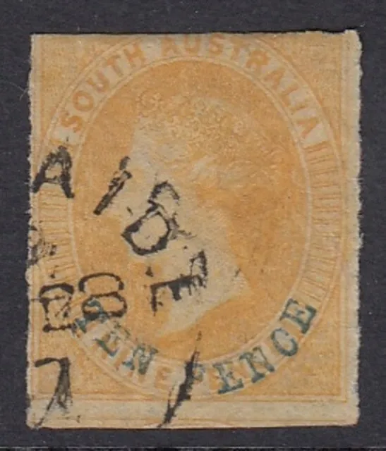 South Australia  SG 36  10d on 9d Yellow  roulette   blue surcharge    used