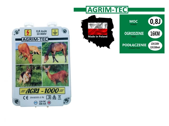AGRI-1000 Weidezaungerät 0,8Joule, Elektrozaungerät 12V ,16 km
