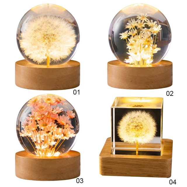 FOREVER FLOWERS CRYSTAL Ball Light with Woodern Base Round Ball Night