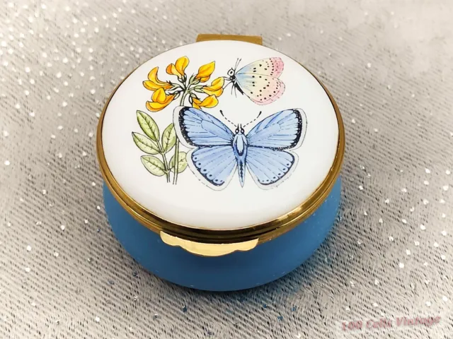 Crummles Butterflies Enamel Vintage Trinket/Pill/Snuff Box-4.5cm