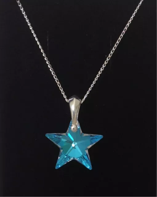 925 Sterling Silver Star Necklace or Pendant Ice Blue Aurora Borealis Crystal