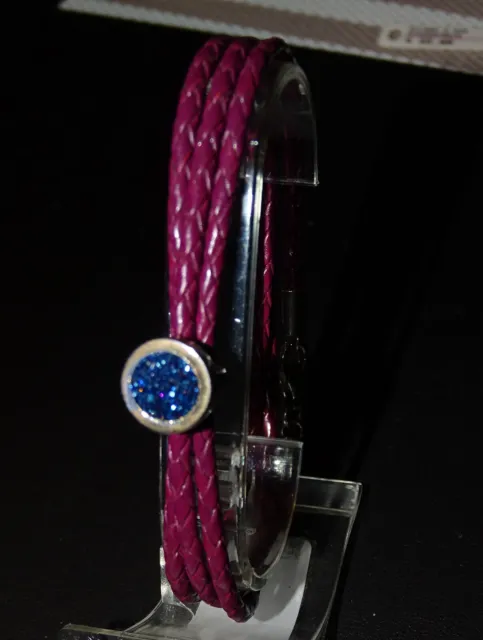 Armband Leder Verschluss 925er Silber und Silber-Clip mit blauem Kristall