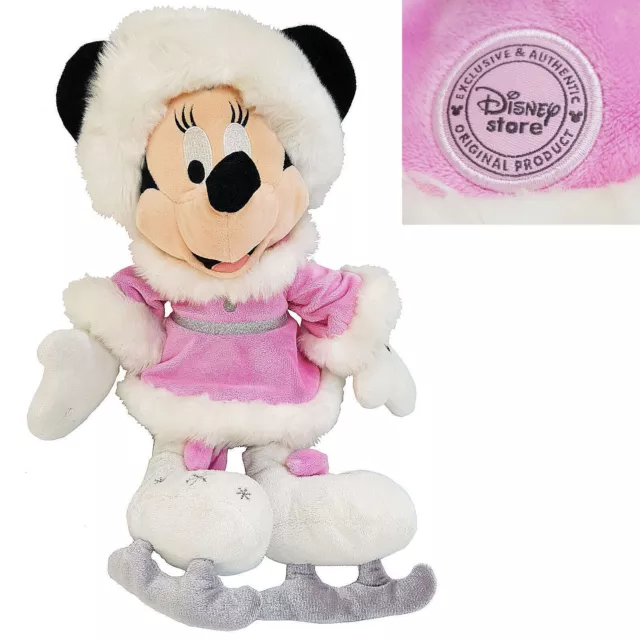 Disney Store Minnie Mouse Pink Ice Skating Plush Xmas Soft Cuddly Toy Stamped