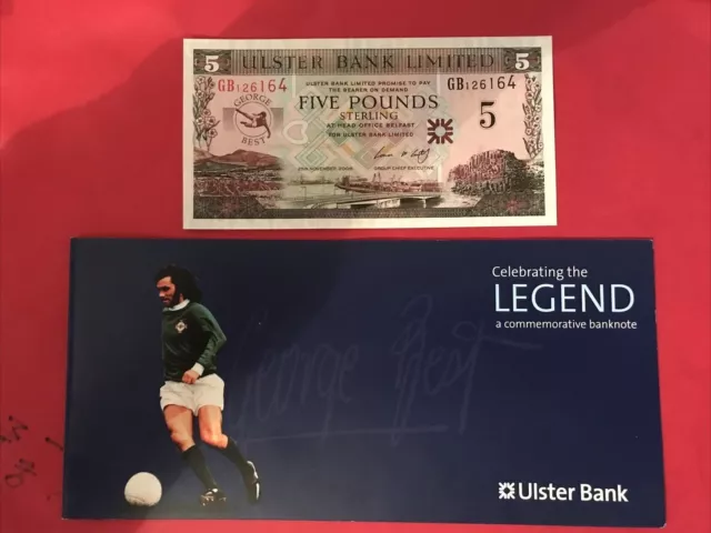 George Best £5 + Folder - Ulster Bank Limited - Crisp Uncirculated.