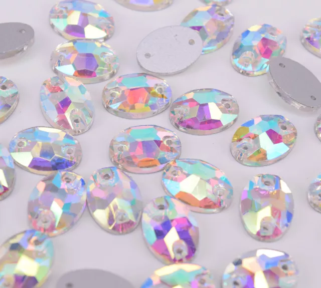 10x14mm Rhinestone Sew On Oval White AB Glass Crystal  Sewing Gem Flatback