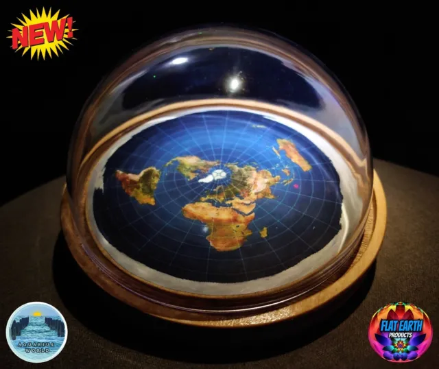 FLAT EARTH MODEL Azimuthal Equidistant Map Dome Wood Base Snow Globe Hand-Made 2
