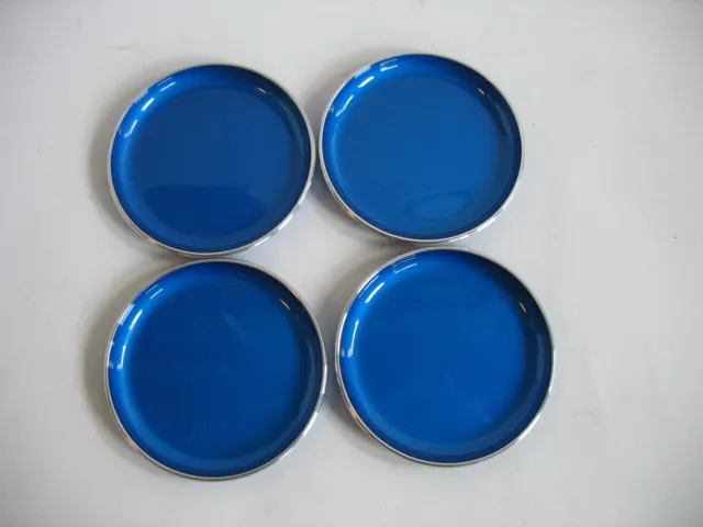 S/4 Vintage Mid Century Modern EMALOX of Norway enamel Blue Coasters 3 3/8"