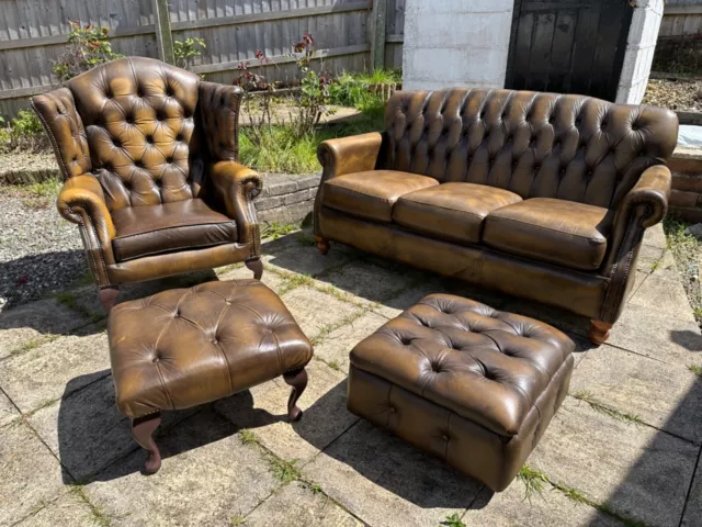 Brown Chesterfield Leather Sofa Set