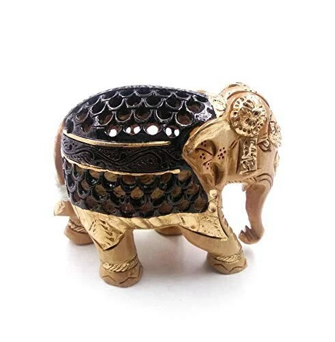 4 " en Bois Fait à la Main Éléphant Statue Peint Animal Figurine Modèle - (CA1)