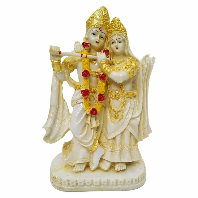 Statue Figurine Du Dieu Hindou Krishna Et Radha - Résine Multicolore - Neuf