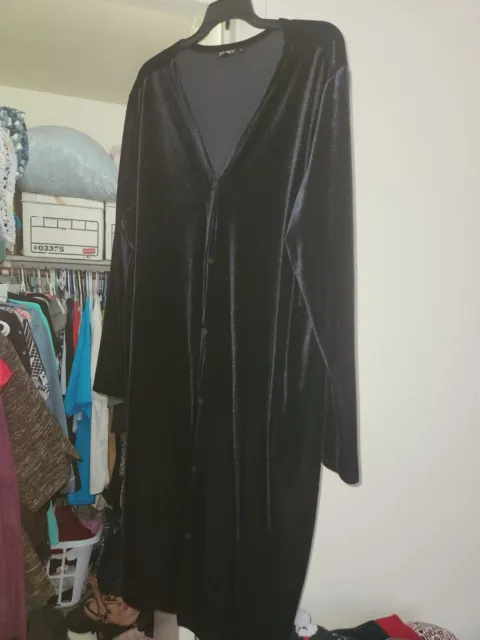 DKNY Plus Black Velvet Long Button Down Cardigan Duster Dress SZ 2XL