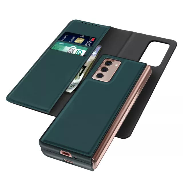 Coque pour Samsung Z Fold 2 Clapet Magnétique Détachable Portefeuille Vert pin