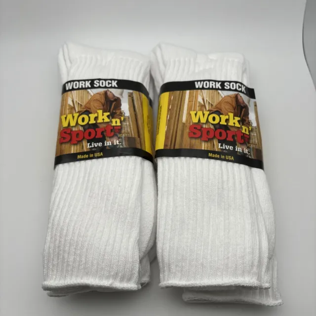 Work n' Sport Work Crew Socks Super Tough 4 Pack Cotton Blend Size 13-16 White