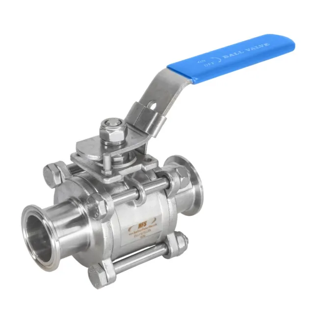 2in Sanitary Three Piece Ball Valve - Tri Clamp Clover SS304, PTFE Lined
