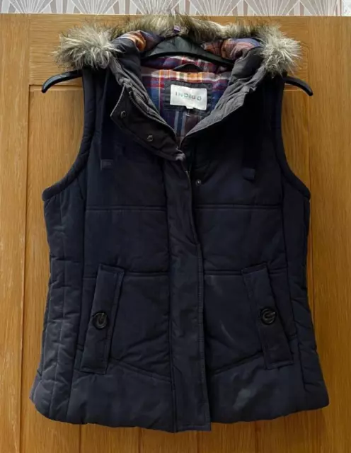 Marks & Spencer Womens Navy Blue Hooded Quilted Body Warmer Gilet Uk 8 - 10