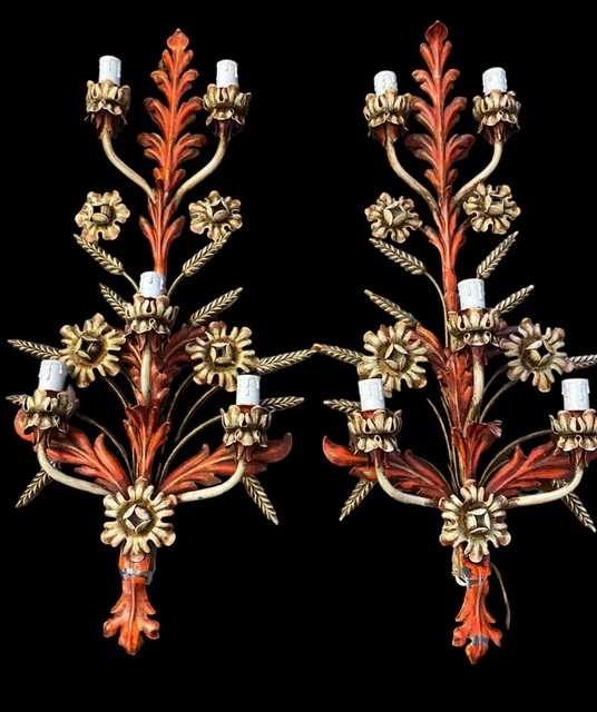 Great Lamps Wall Fiorentini Years' 70 With Five Lights Each H 31 1/2in