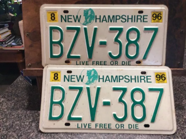New Hampshire License Plate Pair Expired 1996