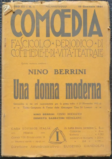 1921 Nino Berrini Cuneo Una Donna Moderna Letteratura  Commedia Comoedia