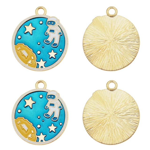 10 Stück Blau & Gold Emaille Platz Astronaut Legierung Anhänger Schmuck Zubehör