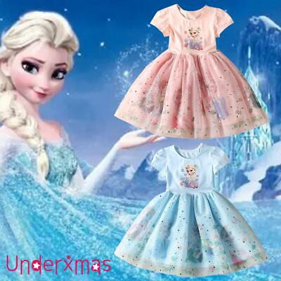 Kids Girls Elsa Princess Tutu Dress Frozen Fancy Dress Up Party Cosplay Costume