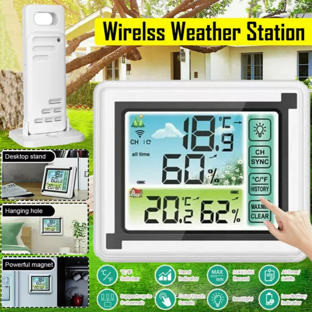 Funk Wetterstation Farbdisplay Thermometer Hygrometer mit 1 Innen Außen Sensor